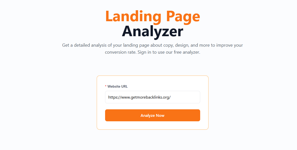 URL input interface of the Landing Page Analyzer